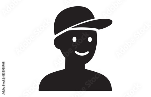 Smiling Boy Avatar Silhouette with Cap Icon Illustration for Profile Graphic and Minimal Character Design