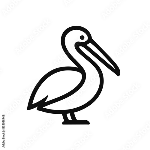 Minimalist Pelican Logo, Bold Black Lines, Smooth Curves