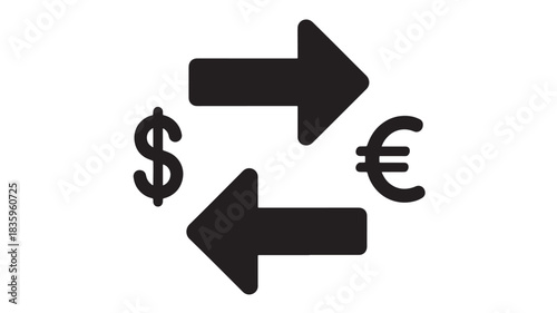 Dollar to Euro currency exchange icon for global business, finance, and investment strategies, showing international trade, money transfer, and economic trends in simple graphic form