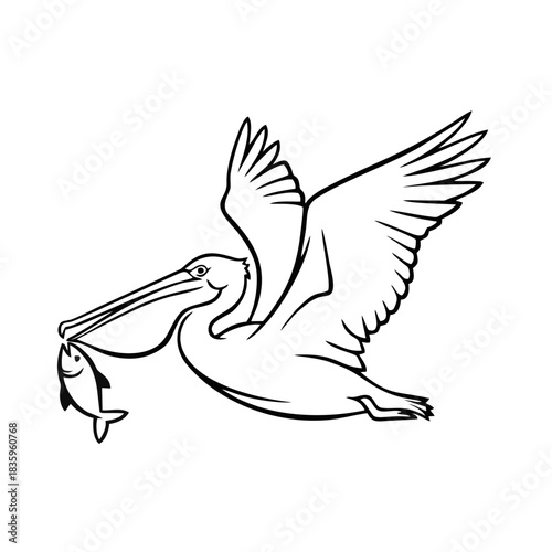 Side View Pelican Logo, Smooth Curves, Black Outline