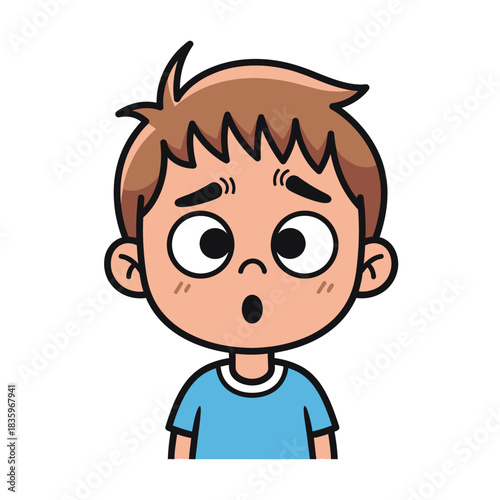 Cartoon Boy with Surprised Expression Wide Eyes and Open Mouth.
