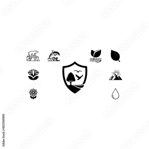 Nature and environmental icons isolated on transparent background