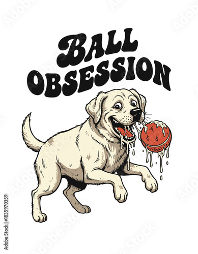Golden Retriever With Slobbery Ball, Playful Dog Cartoon Mascot