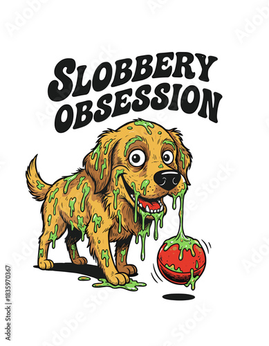Golden Retriever With Slimy Drool and Ball, Slobbery Obsession