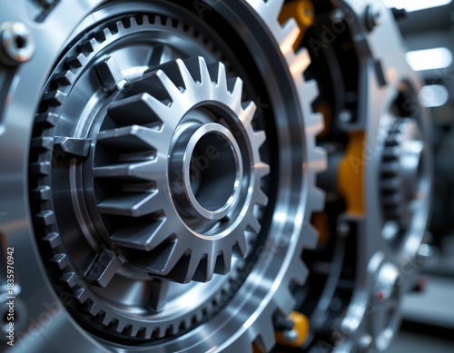 Closeup Metallic Gear Wheel Modern Industrial Setting