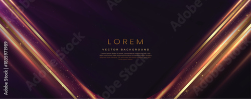 Abstract background luxury dark purple elegant geometric diagonal with gold lighting effect and sparkling with copy space for text.