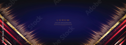 Abstract luxury dark blue background with golden and red diagonal lines. Template premium award design.
