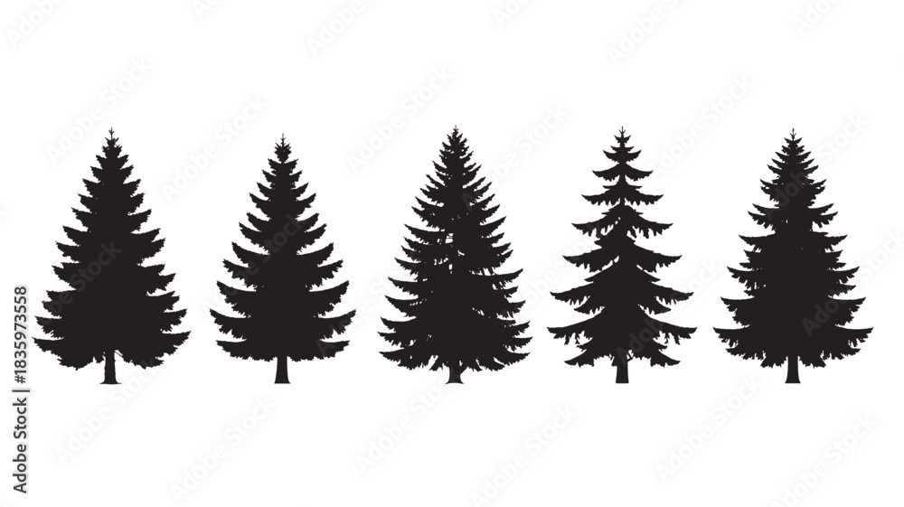 Obraz premium Set of evergreen tree silhouettes simple vector illustration of coniferous trees isolated on white background