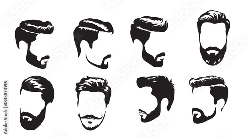diverse male hairstyles and beard styles silhouette 