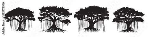 banyan tree vector silhouette illustration