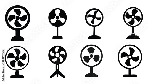 Electric Fan Silhouettes - Cooling Appliance Vector Icons