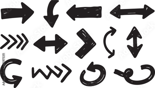 Grunge Hand-Drawn Arrow Set: Bold Sketch Doodle Directional Pointers