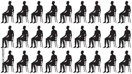 Silhouetted figures sitting in chairs repeating pattern vector illustration isolated on white background