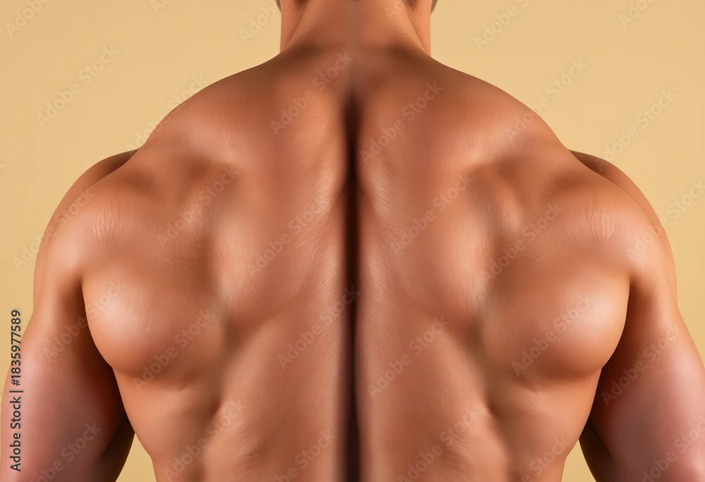 Fototapeta premium Broad, muscular male back with defined spine and shoulder blades, photography, strength
