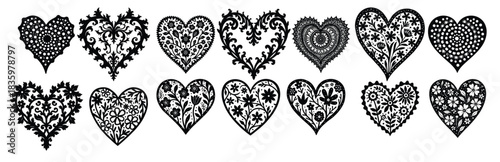 Black Heart Silhouettes Floral Mandala Dot Patterns