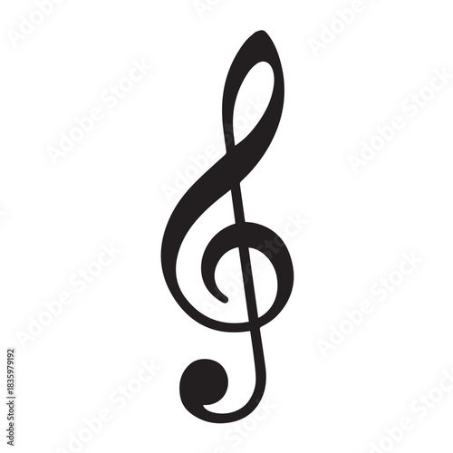 Elegant black treble clef isolated on white background, a symbol of music, melody, and harmonious composition