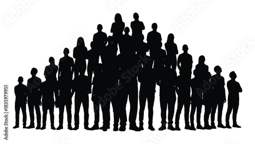 Group of people silhouette in pyramid formation isolated on white background, Vector