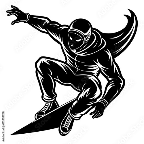 black superhero snowboarding action pose clip art preview