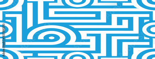 Blue geometric pattern with curved lines right angles on a abstract