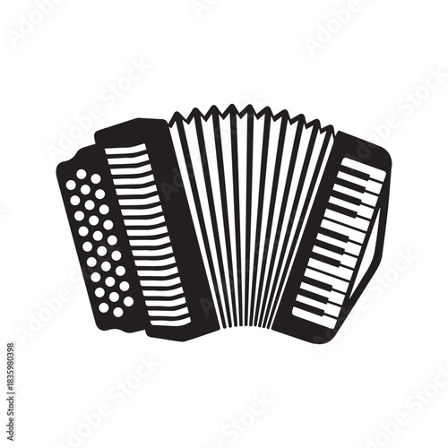 Accordion musical instrument black and white vector icon. Folk music concert graphic symbol isolated on a white background.
