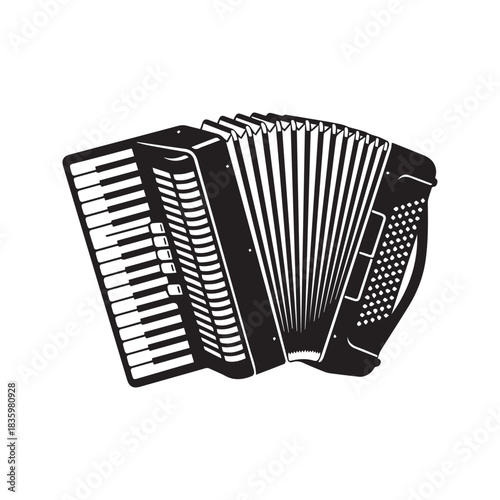 Accordion musical instrument black and white vector icon. Folk music concert graphic symbol isolated on a white background.
