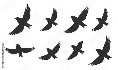 flock flying birds black silhouette vector 