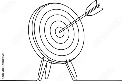 Achieving Success A Single Line Art Illustration of an Arrow Hitting the Bullseye Target, Representing Precision