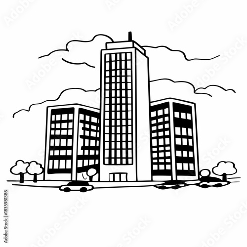 Modern Office Building Block – Urban Architecture Line Art