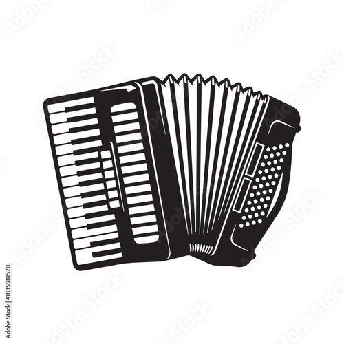 Accordion musical instrument black and white vector icon. Folk music concert graphic symbol isolated on a white background.
