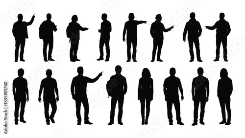 People silhouettes in various poses isolated on white background, Vector