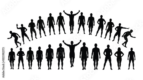 People silhouettes in various poses isolated on white background, Vector