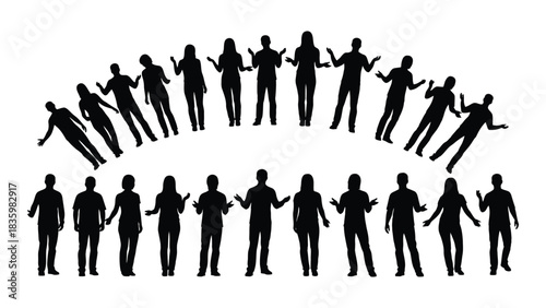 Diverse group of people silhouettes isolated on white background, Vector