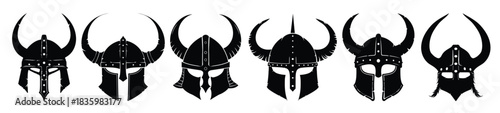 viking horned helmet silhouette clipart set
