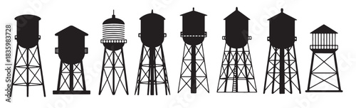 water tower silhouettes illustration 