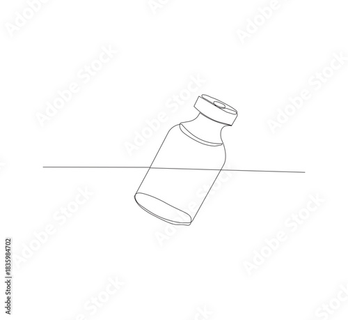 One continuous line drawing of vaccine bottle illustration.white background.medical logo vector.editable
