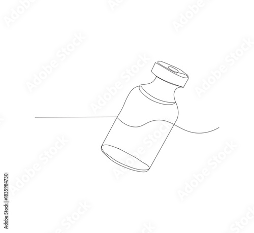 One continuous line drawing of vaccine bottle illustration.white background.medical logo vector.editable