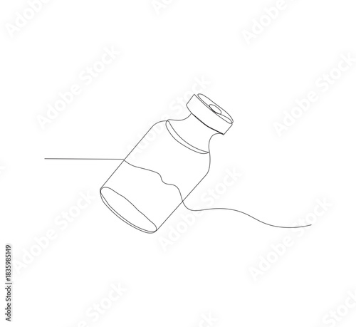 One continuous line drawing of vaccine bottle illustration.white background.medical logo vector.editable