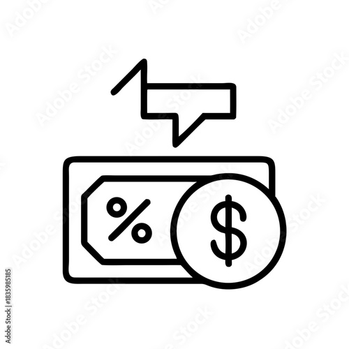 Dollar bill icon with percentage symbol and market trend concept of saving money  