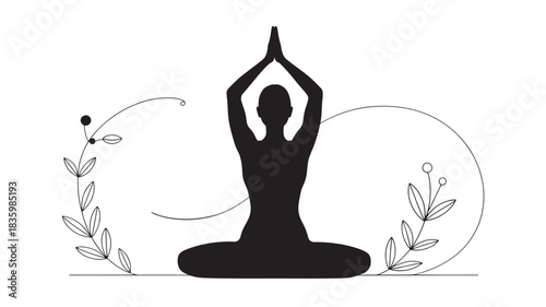 Silhouette of a woman in lotus position minimalist vector illustration for yoga meditation and wellness concepts isolated on white