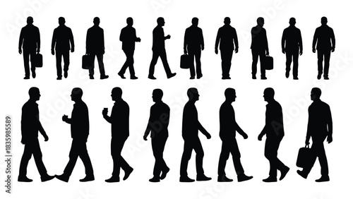 Businessmen walking silhouettes isolated on white background, Vector