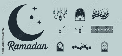 Islamic Festival Icon Set Ramadan Kareem Vector Silhouette Collection