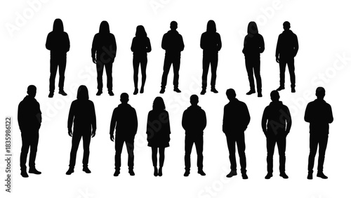 Diverse group of people silhouettes isolated on white background, Vector