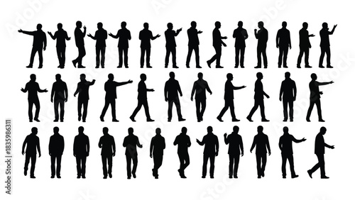 Collection of male silhouettes isolated on white background, Vector