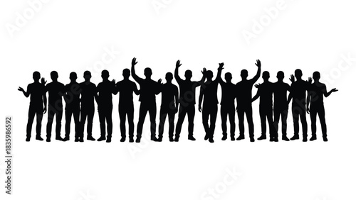 Group of waving male silhouettes isolated on white background, Vector