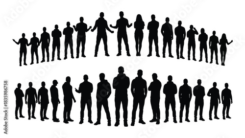 Group of diverse people silhouettes isolated on white background, Vector