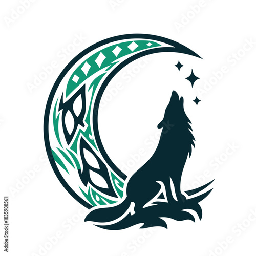 Wolf Howling at Moon Tribal Vector Illustration