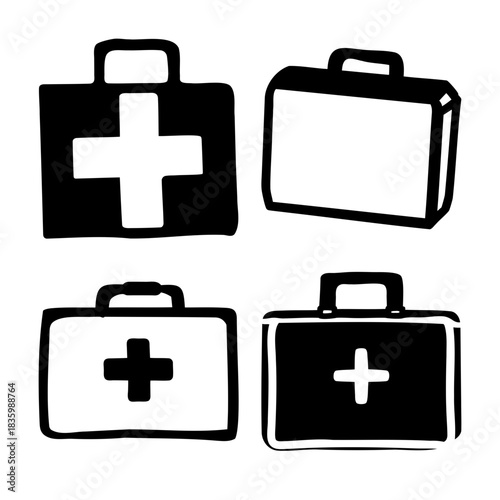 Hand drawn medical briefcases and emergency first aid kits