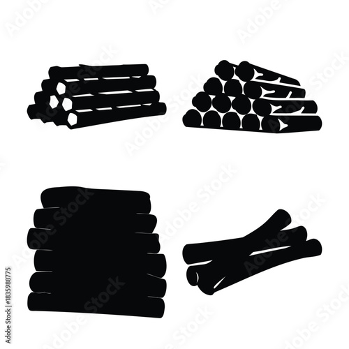 Stacked logs and firewood bundles for various uses icon