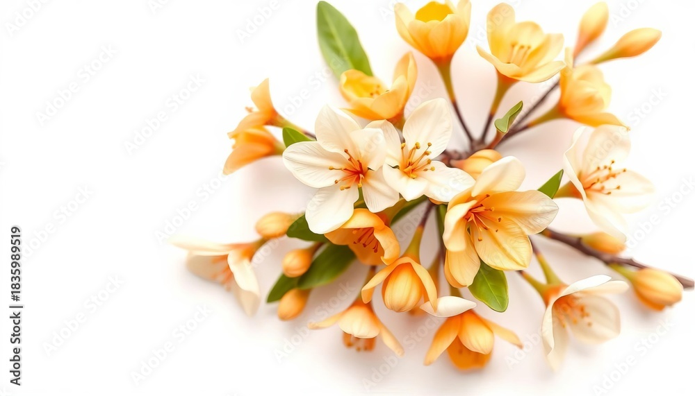 Fototapeta premium Delicate white orange blossoms isolated on pure white background, flowering plant, fresh