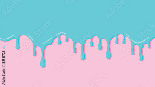 A vibrant seamless pattern of dripping turquoise liquid over a pastel pink background